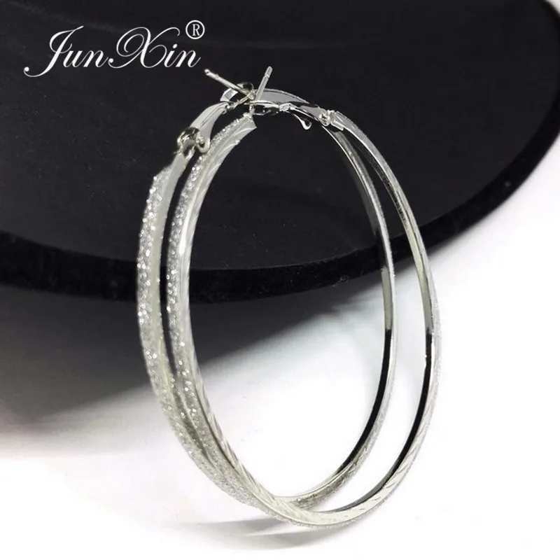 JUNXIN Black/Gold/Silver Color Matte Big Circle Hoop Earrings For Women Men Hip Hop Party Round Large Scrub Earrings Female Male - Image 2