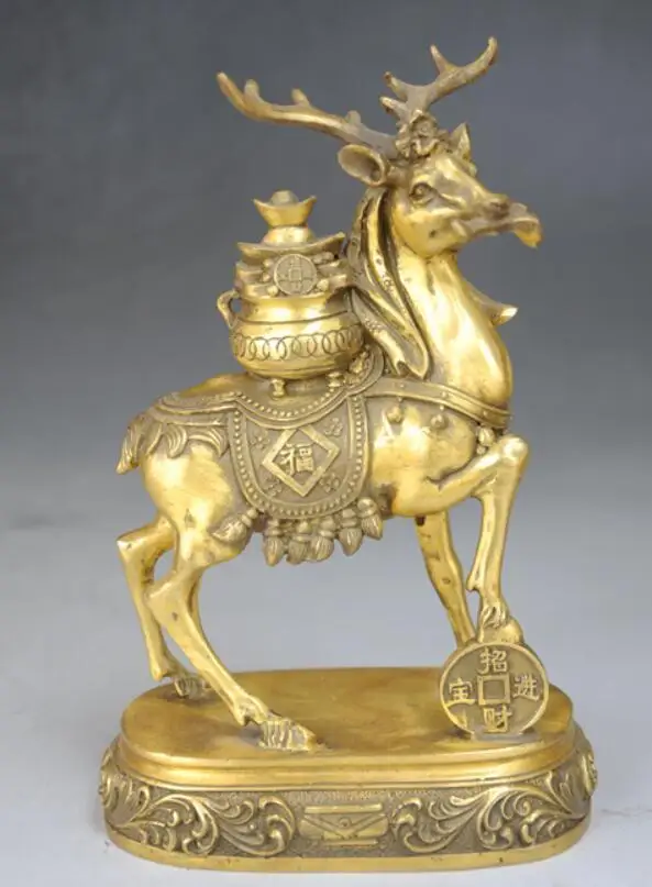 

Chinese Fengshui Old Antique Copper Brass Statue Lucky Money deer Sculpture