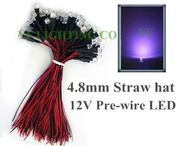 

Factory wholesale DC12V led DIY Pre Wired led Purple 5mm dip led 20mm cable led 4.8mm Straw hat prewired leds