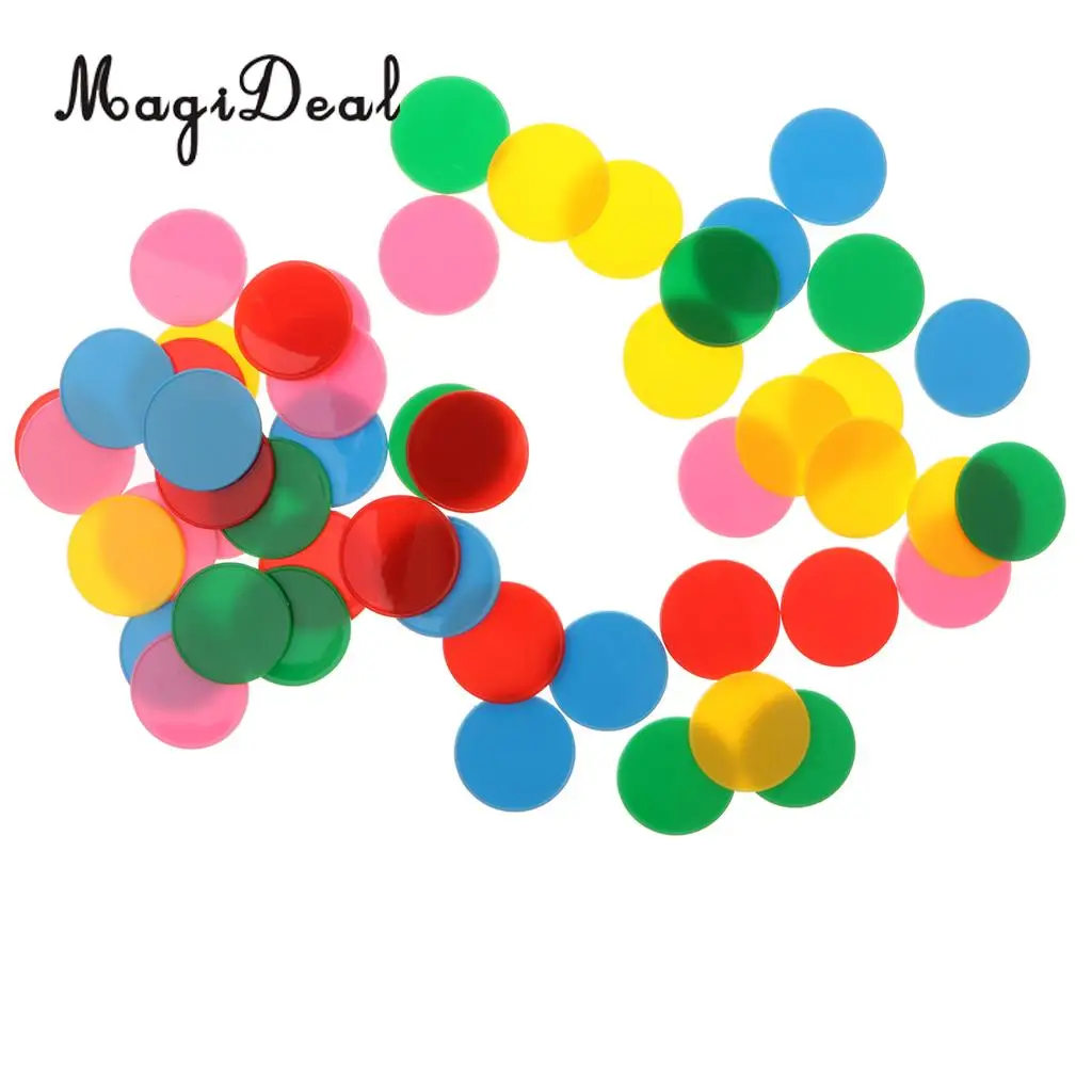 50Pcs Maths Counters - Coloured Round (32mm) Kids Toddler Educational Number Arithmetic Sorting Counting Game Teaching Aids Toy