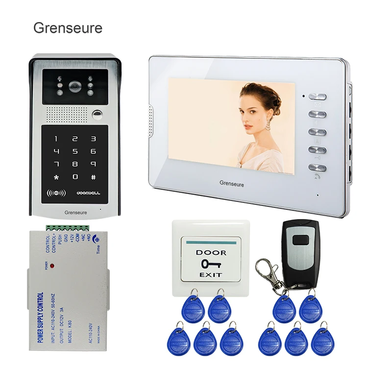 

FREE SHIPPING New 7" Color LCD Video Door Phone Intercom System 1 Monitor + 700TVL HD RFID Code Keypad Doorbell Camera + Remote