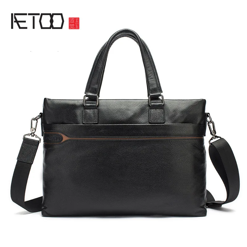 

AETOO Briefcase Europe and the United States men handbag horizontal zipper Messenger bag leather men bag
