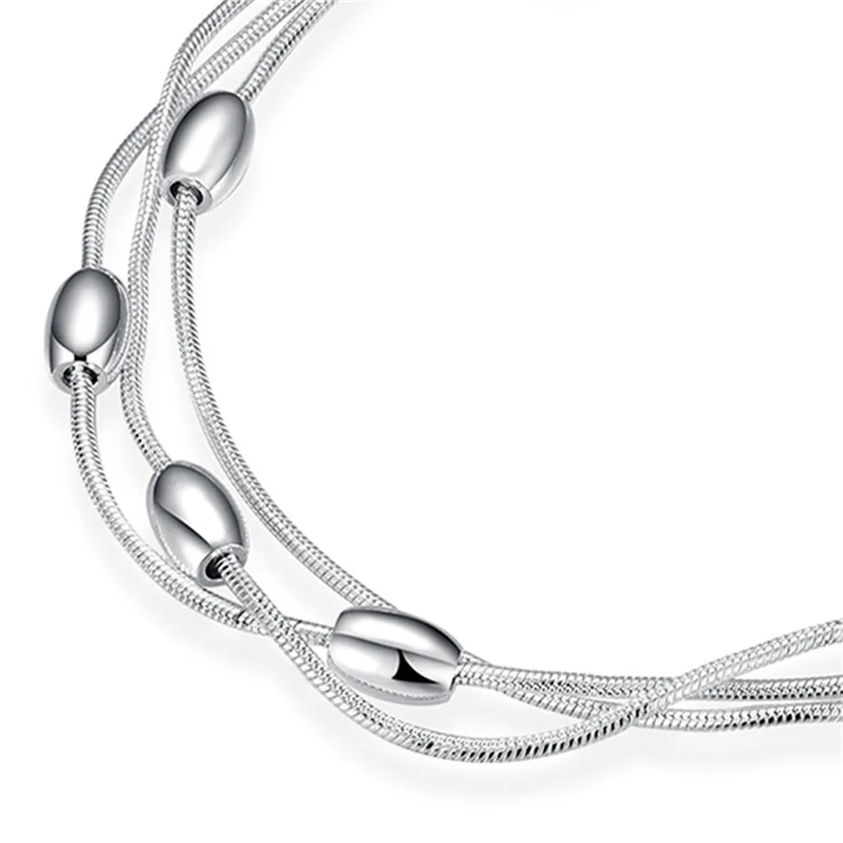 New arrival 2018 Charm Adjustable Silver Plated Bracelets Lady Three-line Light Bead Chain Gift Girls Birthday Presents (5)