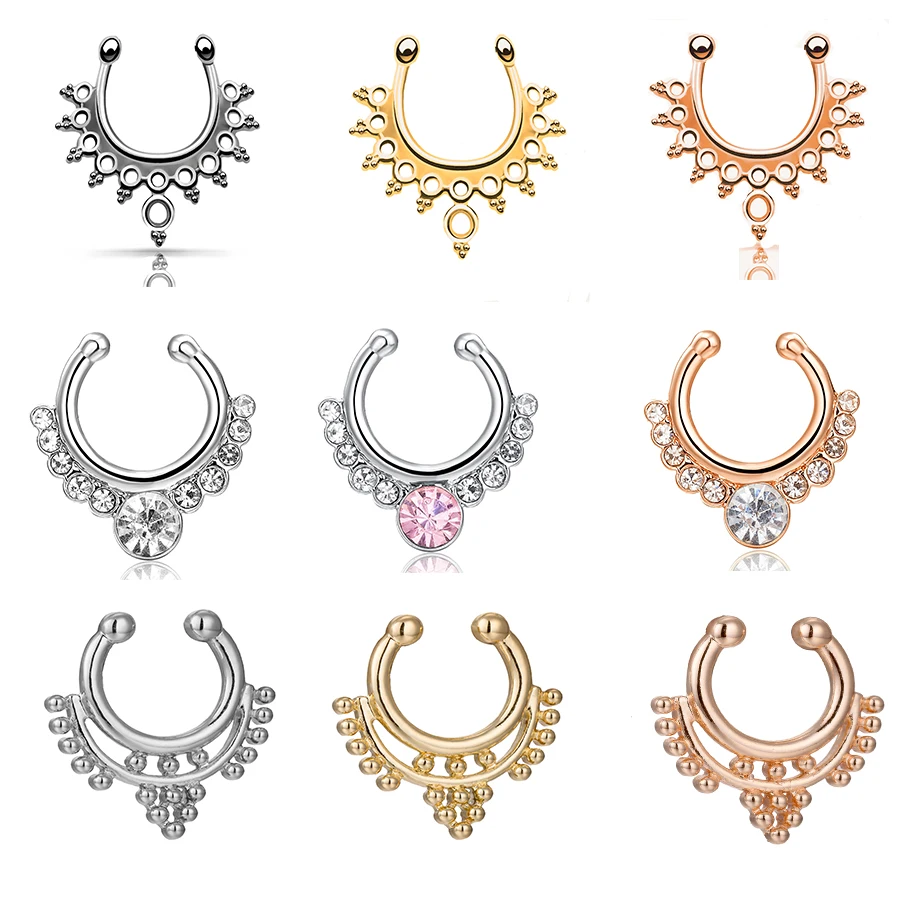 

Elegant Dainty Crystal Clip On Nose Ring Nostril Hoop Fake Piercing Fashion Body Jewelry Gold C Shape Silver Nose Septum Ring
