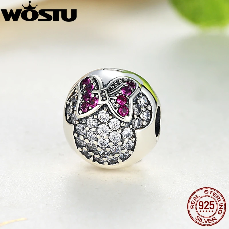 

New Fashion Real 925 Sterling Silver Pave Clip Charm Beads Fit Original WOST Bracelet Pendant Authentic Women Jewelry ZBBS191