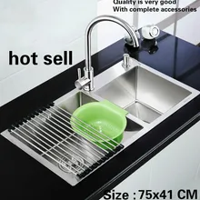 Бытовой Стандартный прочный кухня ручная раковина двойной паз мыть блюда 304 нержавеющая сталь Лидер продаж 75x41 см