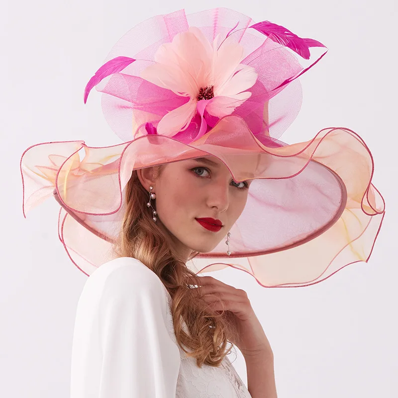 2019 Новая мода широкая шляпа Повседневное шляпа для путешествия для Для женщин Элегантный обжима органза Свадебная вечеринка Кепки пляж