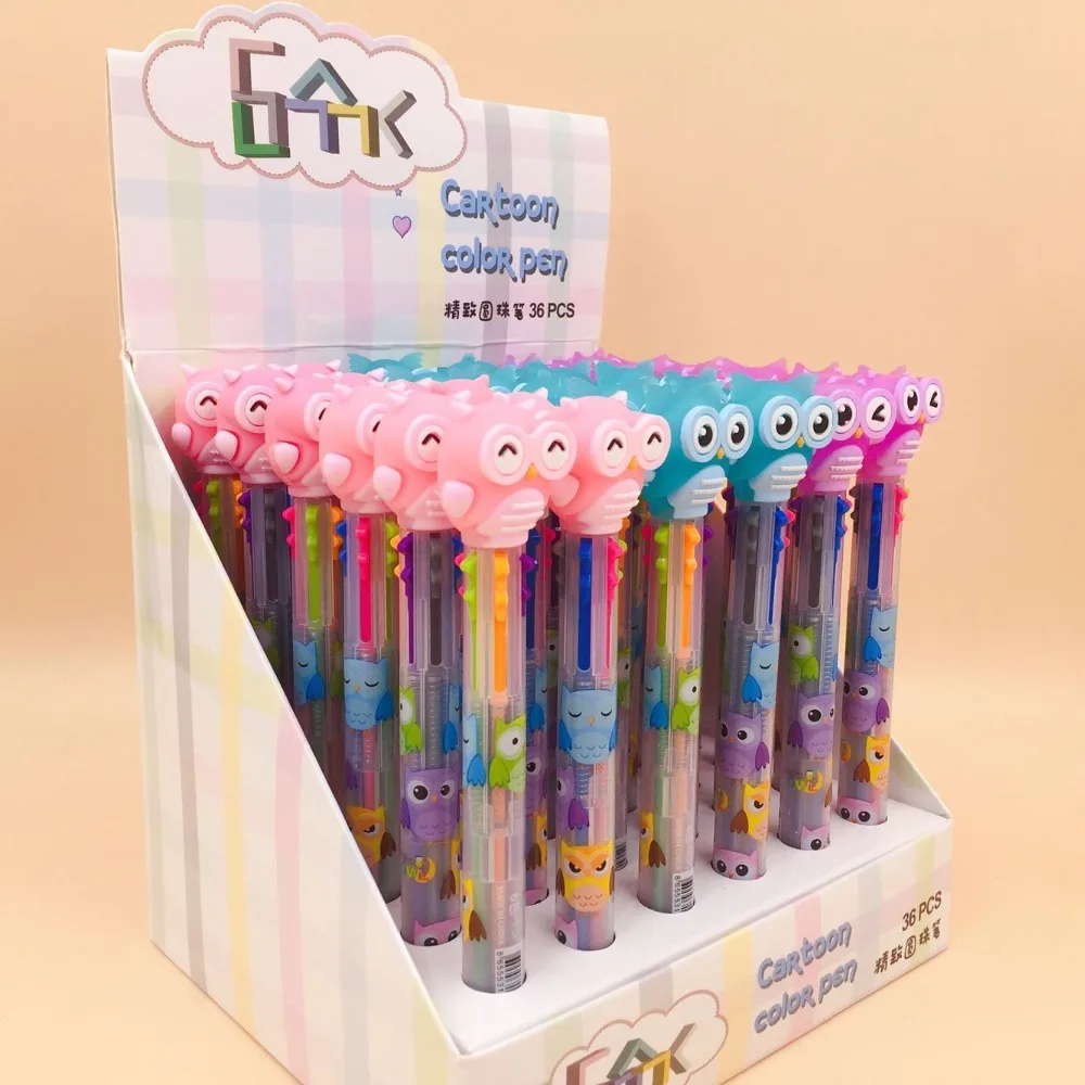 

36pcs/pack owl cartoon color pen 6 colors multicolor ballpoint pen children creative stationery gift prize mark painting