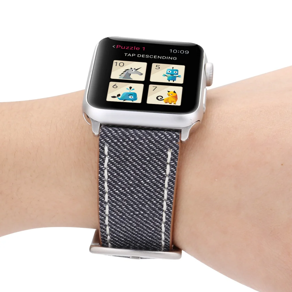 Ремешок для часов с джинсовым узором для Apple Watch 38 мм 42 мм ремешок из натуральной кожи для iWatch 40 мм 44 мм 1 2 3 4 браслет ремешок для часов