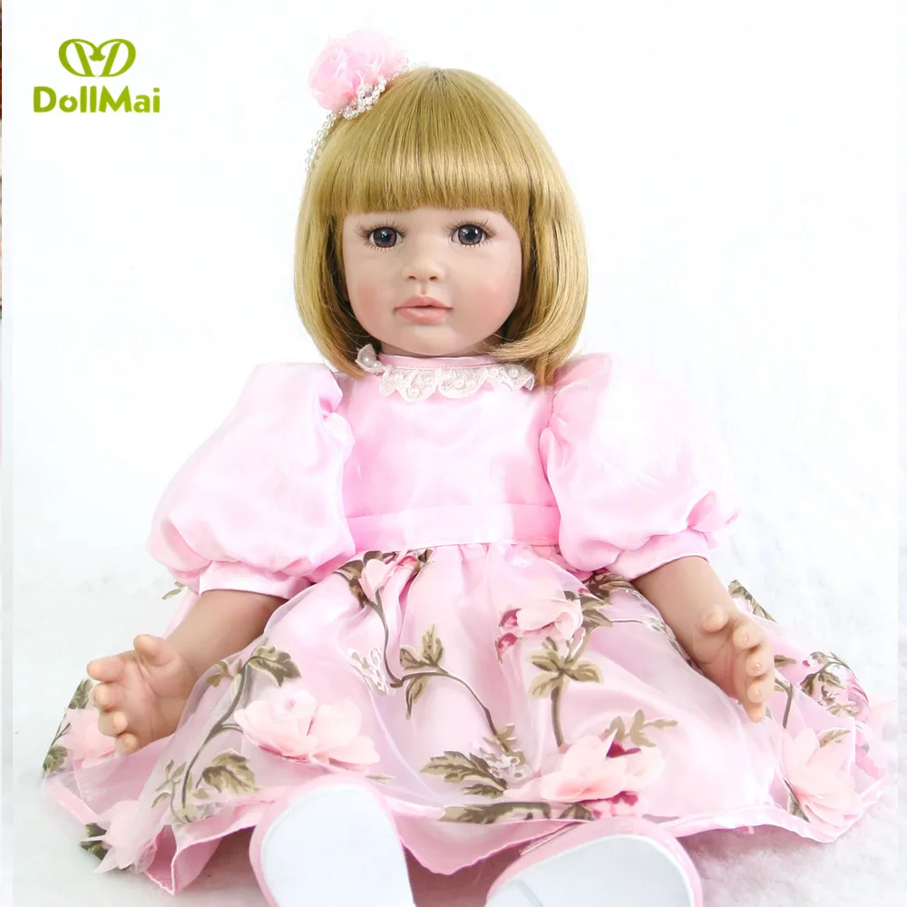 

Blond girl Reborn toddler dolls 24"60cm lovely vinyl silicone reborn baby dolls bebe boneca reborn realista menina child gift