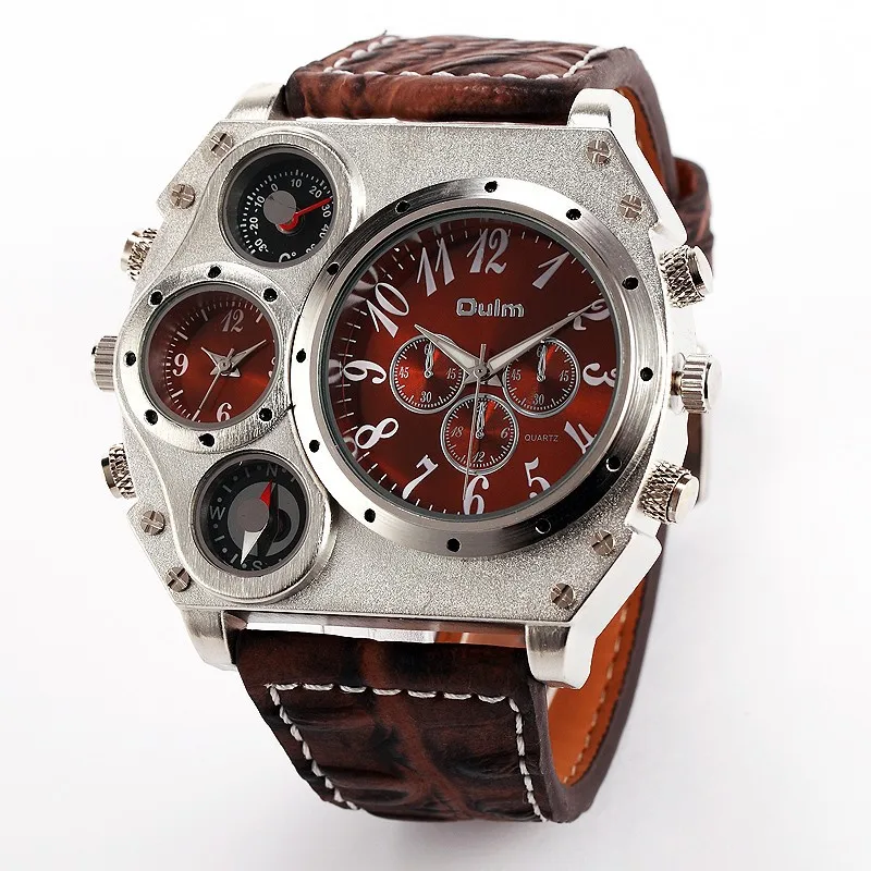Oulm 1349 reloj hombre الرجال حركة مزدوجة رياضة العسكرية ووتش مع البوصلة ترمومتر ساعة الديكور الذكور relogio masculino