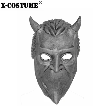 

X-COSTUME Nameless Ghoul Mask Ghost B.C. Rock & Roll Band Cosplay High Quality Sliver Latex Mask Halloween Cosplay Accessory