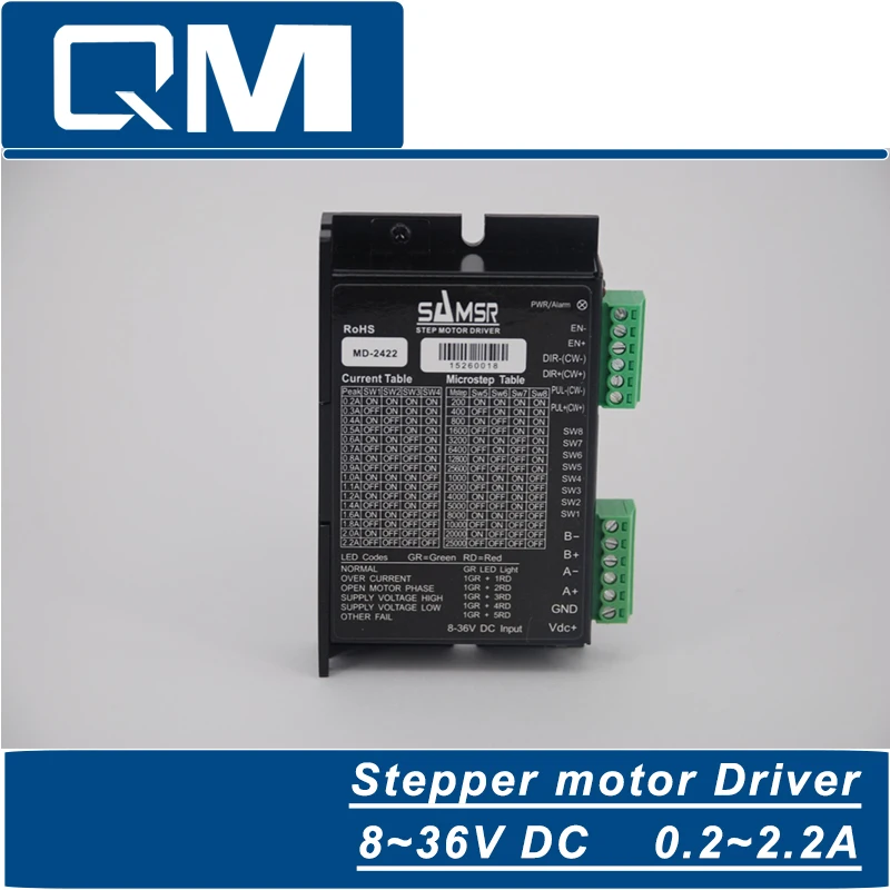 

High-precision 2-phase stepper driver MD2422 fit NEMA 11-17 stepper motor 12-36VDC out 0.2A-2.2A cnc robot pump