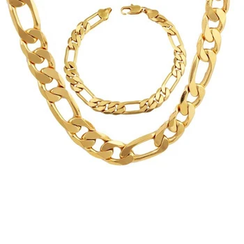 

Mens Accessories Yellow Gold Filled Mens Necklace Bracelet Set Figaro Chain Set (24"+8.6")