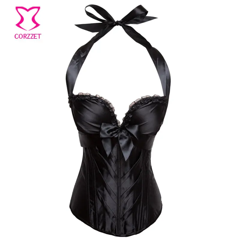 

Plus Size Black Satin Push Up Bustiers White Corset Top Corpetes E Espartilhos Women Bridal Wedding Corsage Slimming Bustier