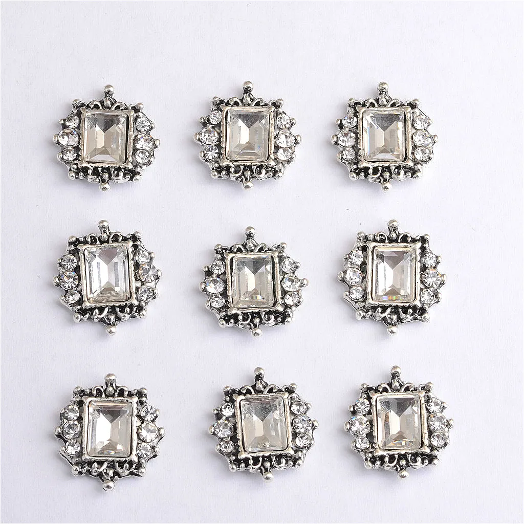 10pcs Square Crystal Rhinestone Flatback Buttons Embellishment Wedding