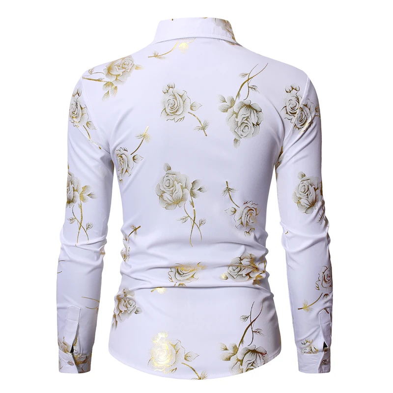 Men Long Sleeve Floral Print Shirt Wedding Party