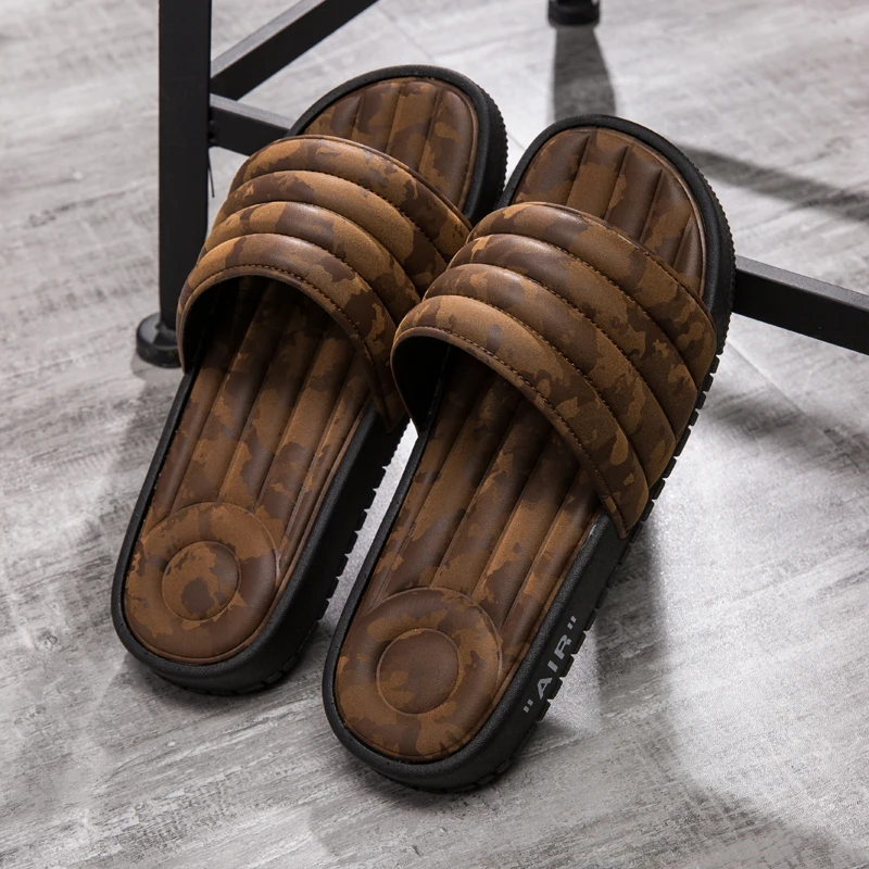 

Hot Sale Male Summer Beach Shoes Flats Man Soft Slippers Camouflage Guests Slippers For Fashion Brown Indoor Home Slippers Men