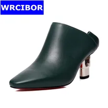 2017 Summer Woman Pumps Super soft leather Pointed toe High-heeled shoes Lady fashion Thick heels High Heels woman slippers