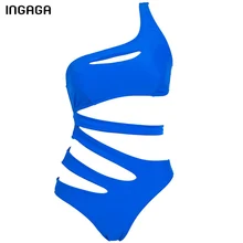INGAGA 2017 New One Piece Swimsuits Swimwear Removable Padding One Shoulder Hollow Cut Out Sexy Monokini Beachwear