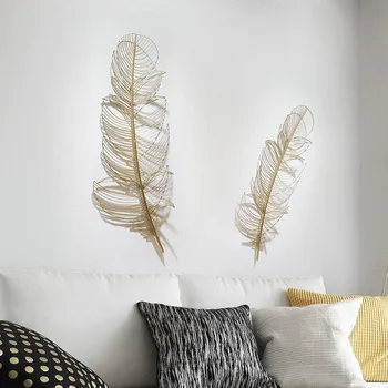 

Wrought Iron Feather Wall Hanging Decorative 3D Wall Crafts Decoration Mediterranean Home Livingroom Background Mural R2143