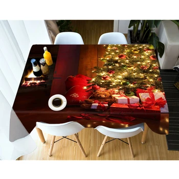 

3d Tablecloth Christmas Tree Gift Closet Snowman Pattern Washable Cotton Cloth Thicken Rectangular and Round Wedding Table Cloth