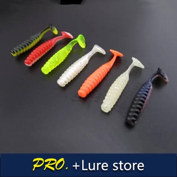

Free shipping 200pcs 4cm T Fish colorful tail grub worm lure soft lure wrom bait fishing lure baits blade tail grub baits