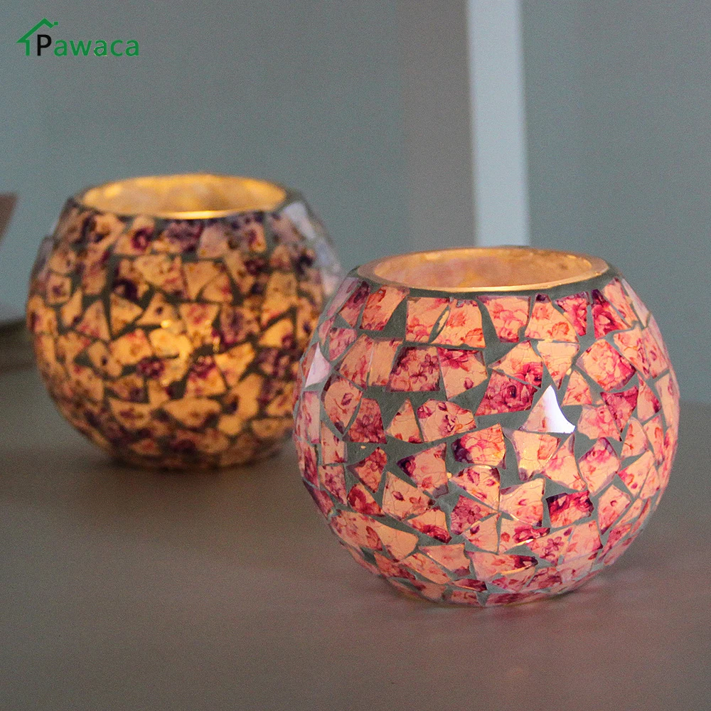 Европейский мозаика резные Стекло подсвечник Tealight для свечи Фонари центральным