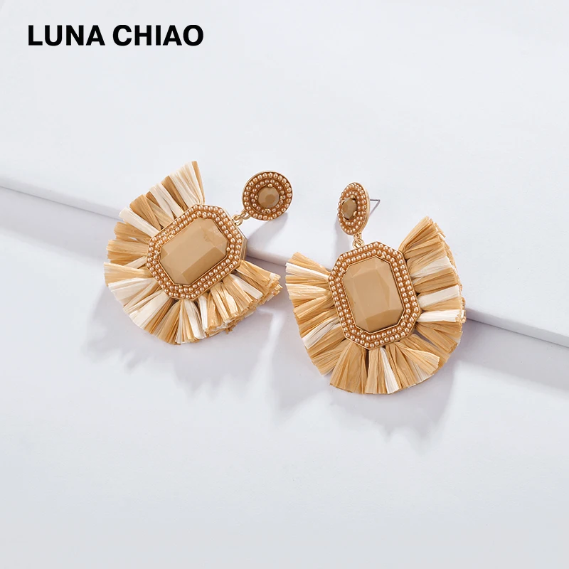 

LUNA CHIAO 2019 Spring Summer New Trendy Women Fashion Earrings Raffia Drop Statement Earring Jewelry Aretes Rafia