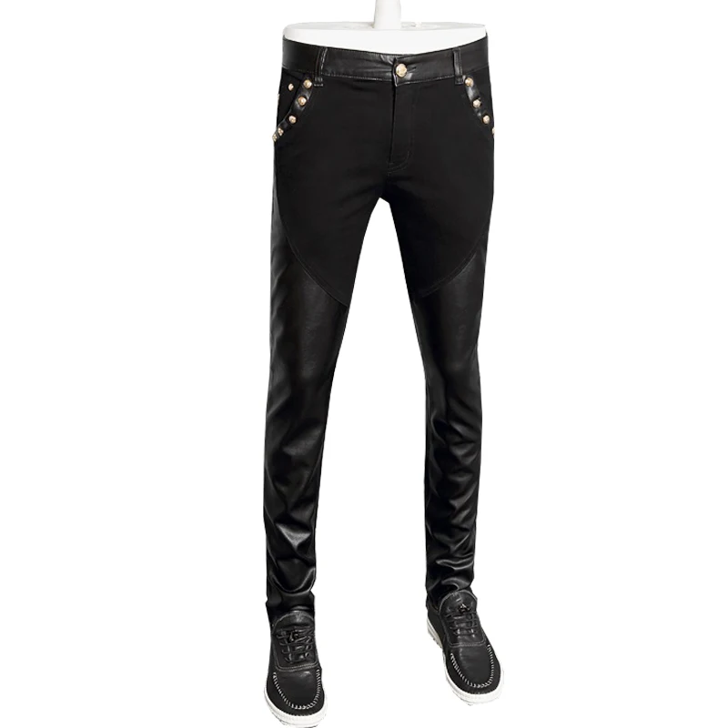 hot sale fashion men leather pants jeans denim pants skinny pu trousers