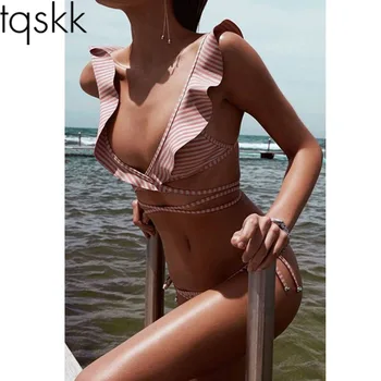 

TQSKK Bikinis 2019 New Sexy Swimwear Women Swimsuit Brazilian Bikini Beach Bathing Suits Retro Vintage Solid Beachwear Biquini