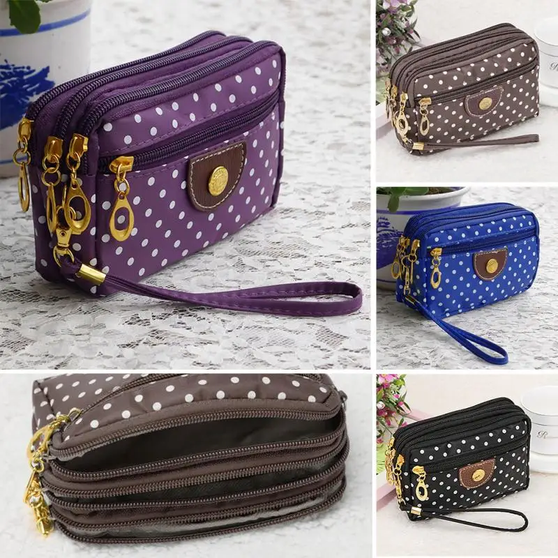 

Women Stylish Polka Dots Print Fabric Cloth Mini Coin Purse Short Clutch Handbag Keys Cards Wallet