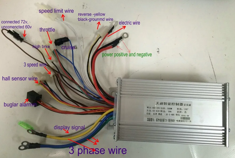 2021 48/60V/72v 500w Sinewave Controller BLDC MOTOR CONTROLLER 12mosfet