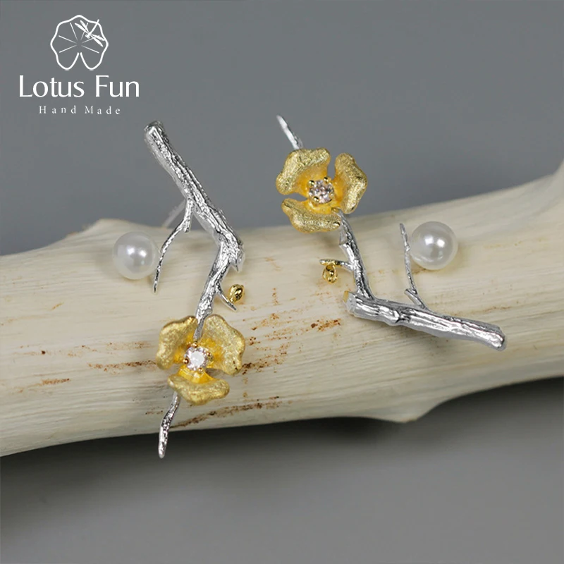 

Lotus Fun Real 925 Sterling Silver Handmade Designer Fine Jewelry Delicated Plum Blossom Flower Dangle Earrings for Women