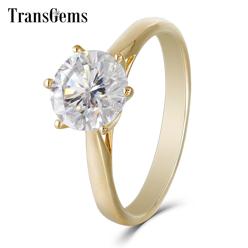 

TransGems 2 Carat F Colorless Moissanite Solitaire Wedding Engagement Ring in 14K Yellow Gold for Women