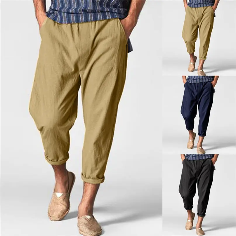 2019 мужские летние брюки новый стиль простой и модный Чистый хлопок и лен брюки джоггеры тактические брюки плюс размер 4M06