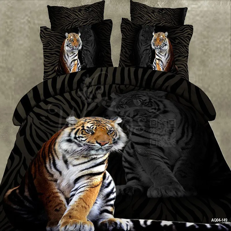 

Wongs Bedding Brand 3D Cartoon Bedding Sets Tiger Animal Duvet Cover Black Bedlinen Bedclothes Double Queen King Size 3/4PCS