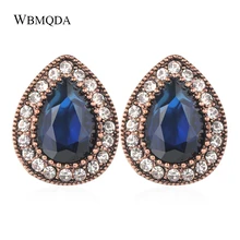 2019 Boho Azul grande pendiente de piedra antiguo Mosaico dorado de cristal Vintage rojo boda pendientes para las mujeres turco joyería