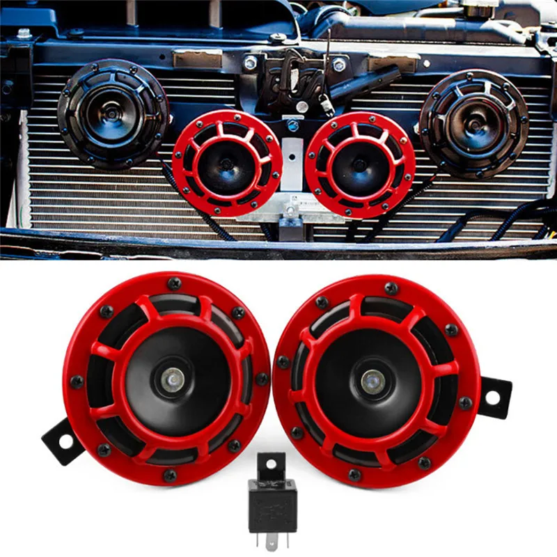 

2pc Red/Black/Blue Compact Electric Loud Blast 12V Grille Mount For Super Tone Hella Horn Kit