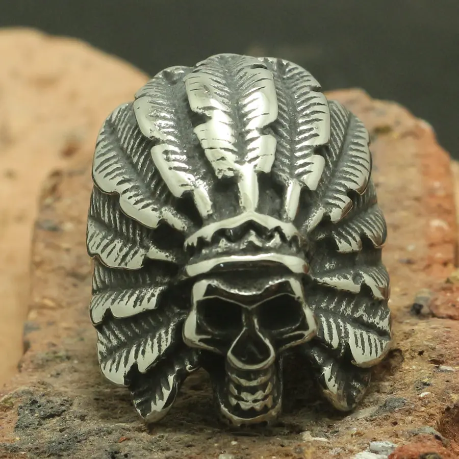 

316L Stainless Steel Cool Silver Punk Gothic American Indian Skull Ring