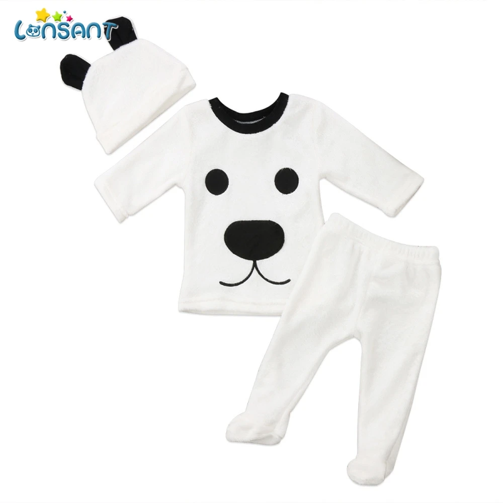 LONSANT Newborn Baby Boys Girls Fluff Clothes Toddler Long Sleeve Winter Set Cute Cartoon Tops+Footies Pants+Hat Warm Outfits