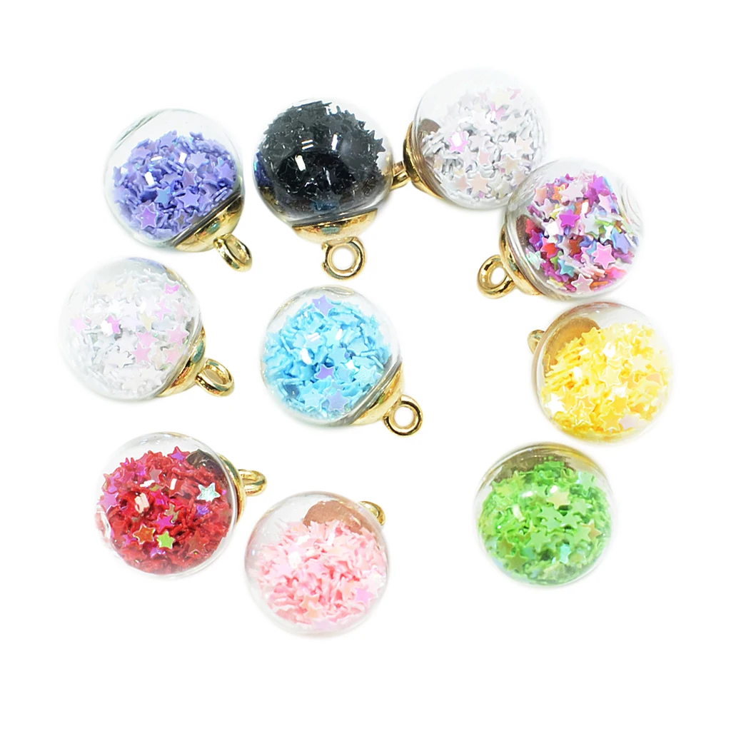10pcs 16mm Colorful Transparent Glass Ball Star Charms Pendant Finding for Hair Jewelry Accessories Earring Jewelry Making Craft