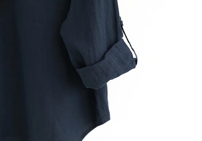 Женская рубашка с отложным воротником синего и белого цвета, свободная, с длинным рукавом, Женская Повседневная блузка из хлопка и льна