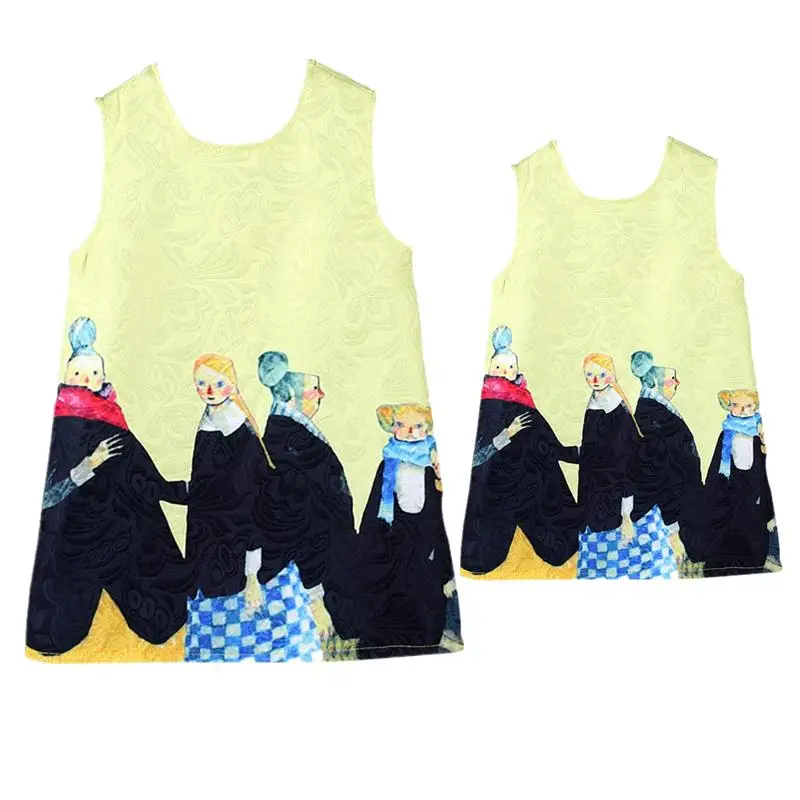 

Mother Daughter Dresses Mom Girls Cartoon Runway Dress 2019 Mommy Girl Twinning Daily Dress Vestidos Family Match Outfits