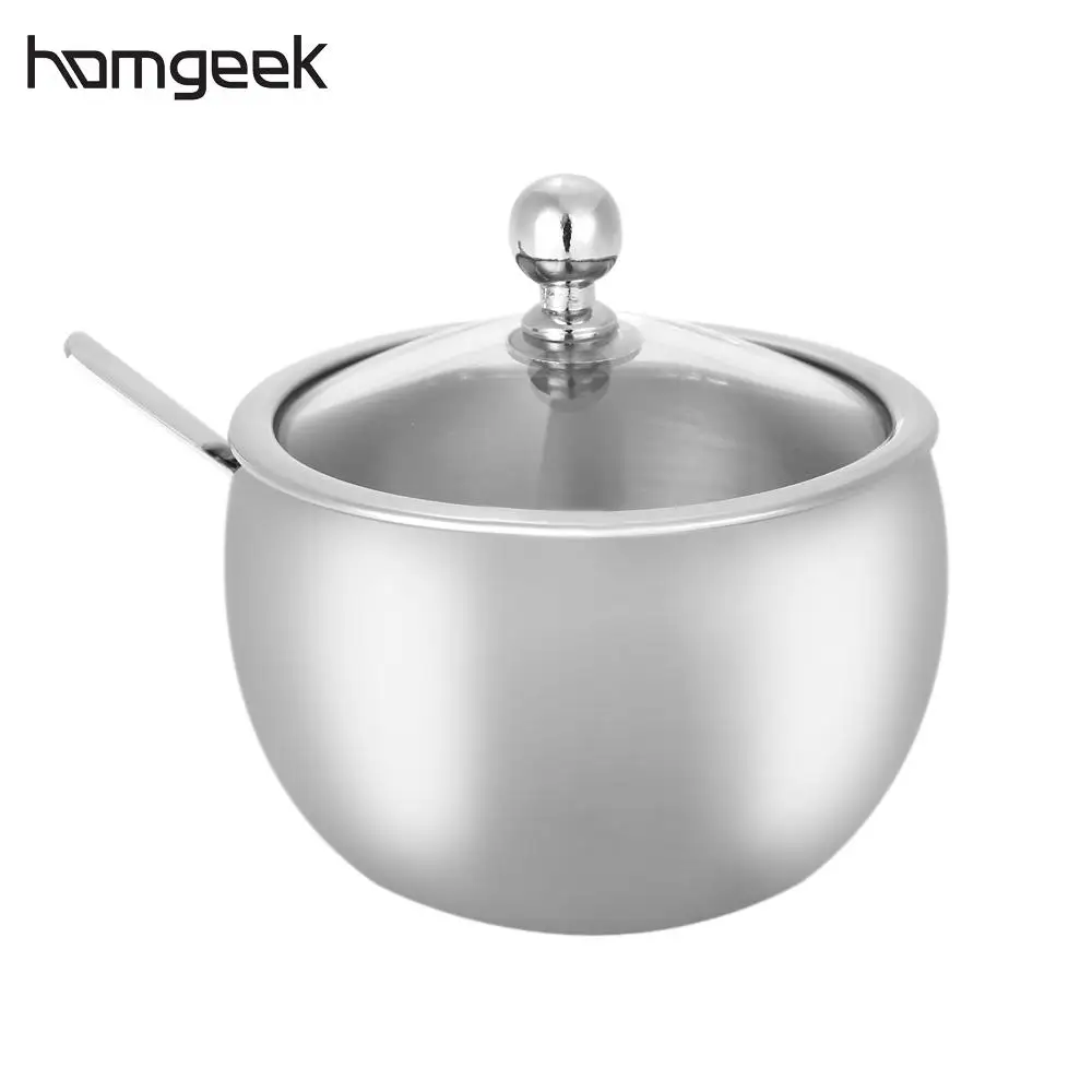 Homgeek Высококачественная прочная сахарница из нержавеющей стали с крышкой и