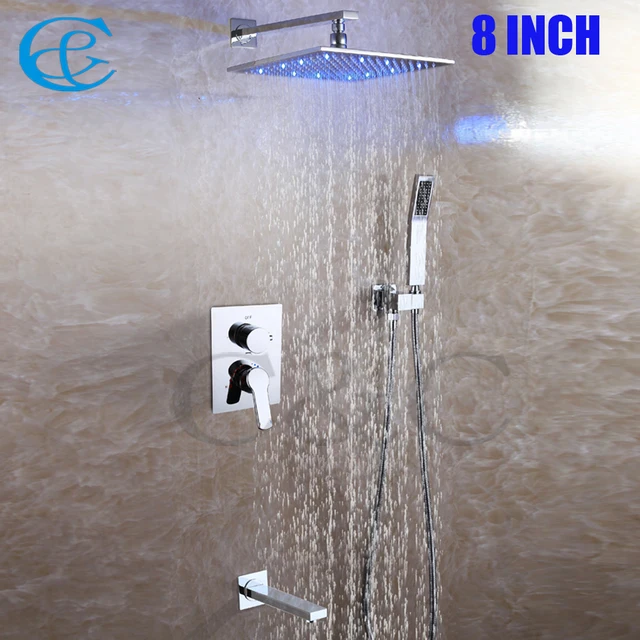 Square Chrome Copper Rain Led Shower Head Set Br Spout Easy Square Chrome Copper Rain Led Shower Head Set Br Spout Easy Installation Contemporary Bathroom