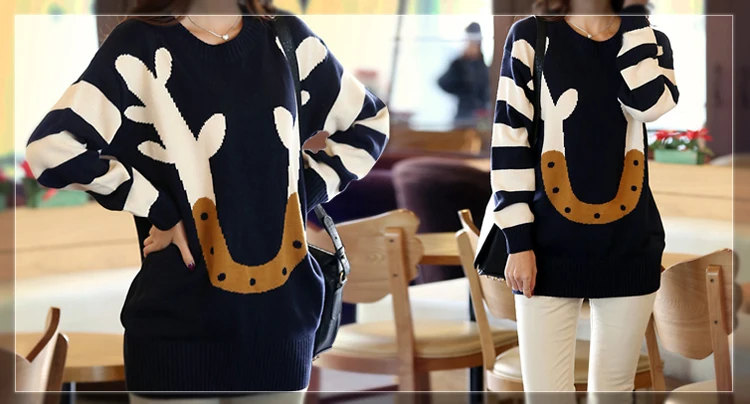 New Arrival Winter  loose large size jacket Christmas elk horn stripes hit the color sweater