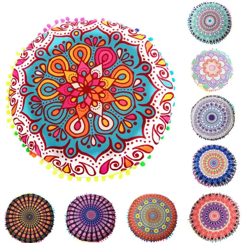 

80*80cm Cushion Coover Indian Mandala Floor Pillows Round Bohemian Cushion Cover Pillows Cover Case Cushions 5O1205