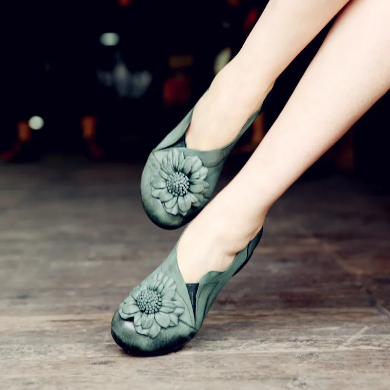 

Artmu Original Flowers Sheepskin Shallow-mouthed Middle Heels Genuine Leather Women's Shoes Retro Handmade Shoes 936-20