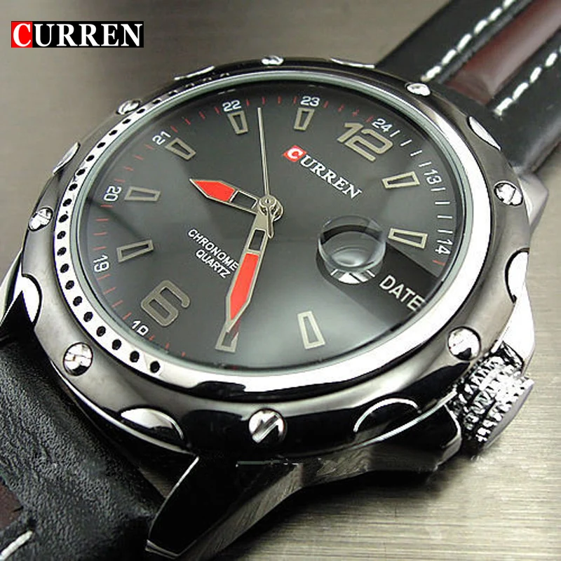 

NEW FASHION CURREN BRAND MALE CLOCK MALE HAND DATE BLACK BROWN LEATHER STRAPS MENS QUARTZ WRIST WATCH 3ATM WATERPROOF WRISTWATCH